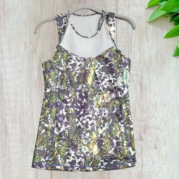 Lululemon Running In The City Mesh Tank Top Size 6‎ Floral White Multi Pistachio - Picture 1 of 12